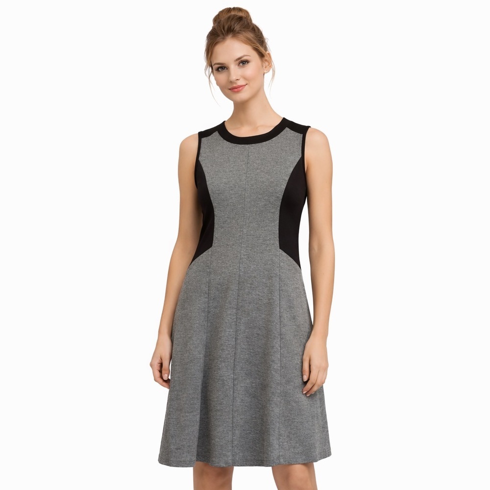 DKNY Colorblock Sleeveless Fit & Flare Dress Gray Black Size 4